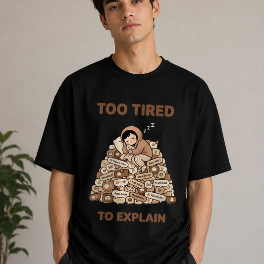 Too Tired To Explain™ | Premium Unisex Oversized T-Shirt